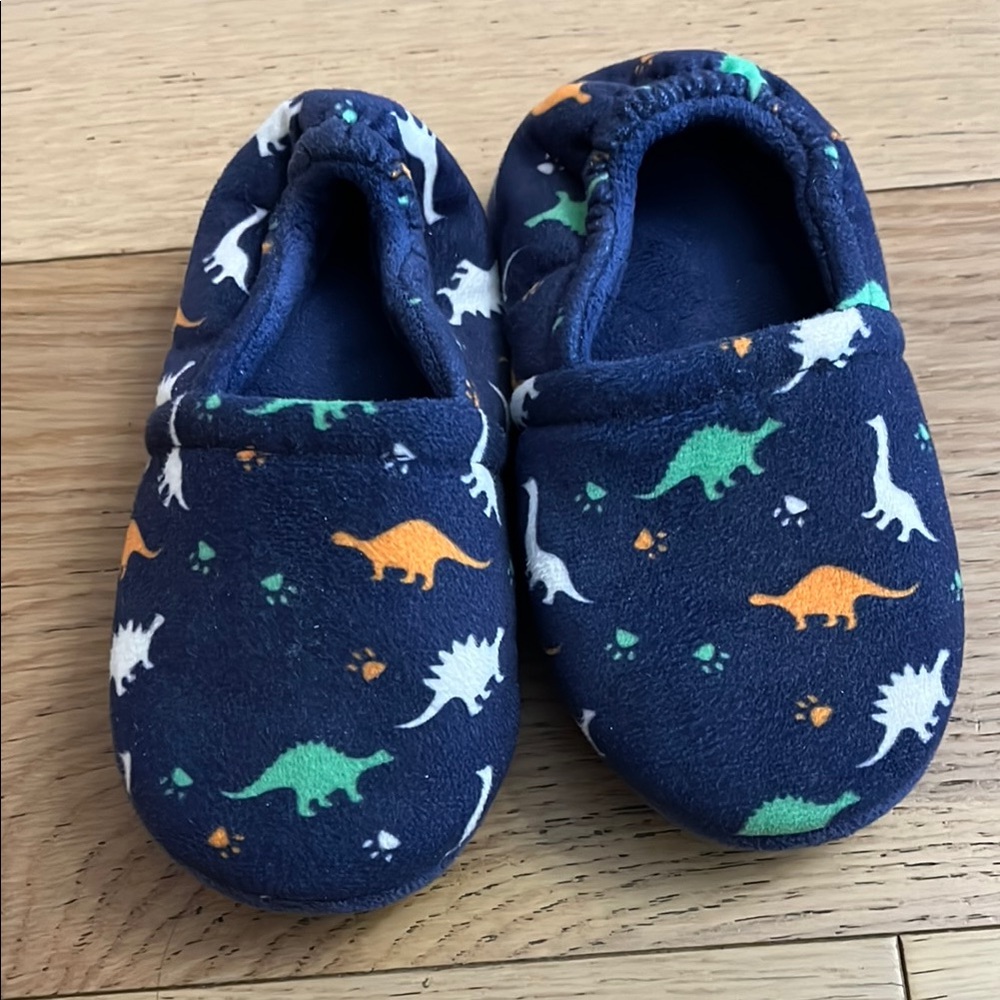 Kids Dinosaur Print Blue House Slippers (Size: 9/10)